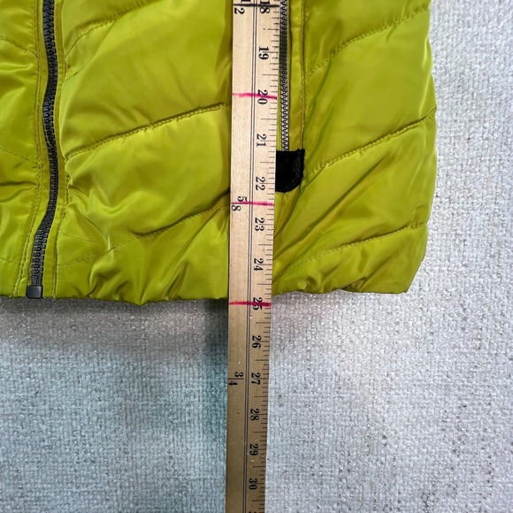 Green Tea Women's Large Puffer Vest Avocado Green Faux Fur Hood Zip - Picture 3 of 9